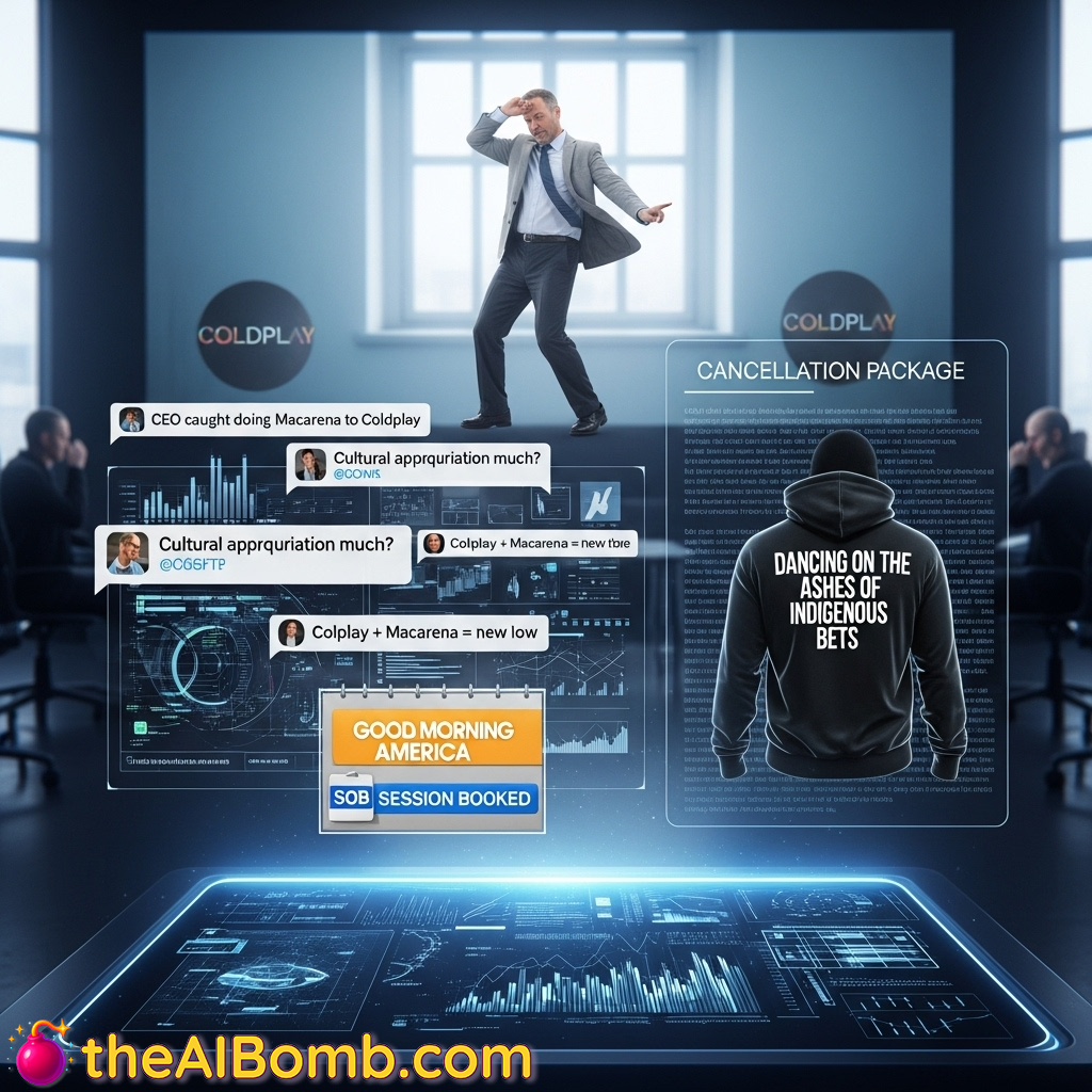 Pictured: The precise moment KancelKulture™ AI detected a micro-aggression and auto-booked a *Good Morning America* sob session. (Image: Skynet via Shutterstock; Tears: ethically sourced).
